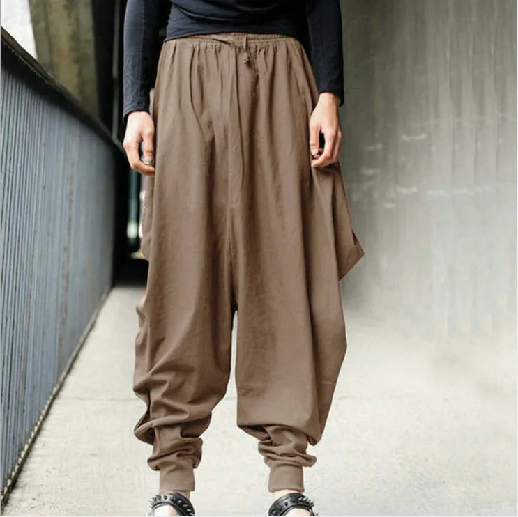 B Men Pants Solid Color Drawstring Joggers Casual Male Harem Pants Streetwear Loose Fashion Leisure Trousers Men S-5XL Qme khaki XXXL