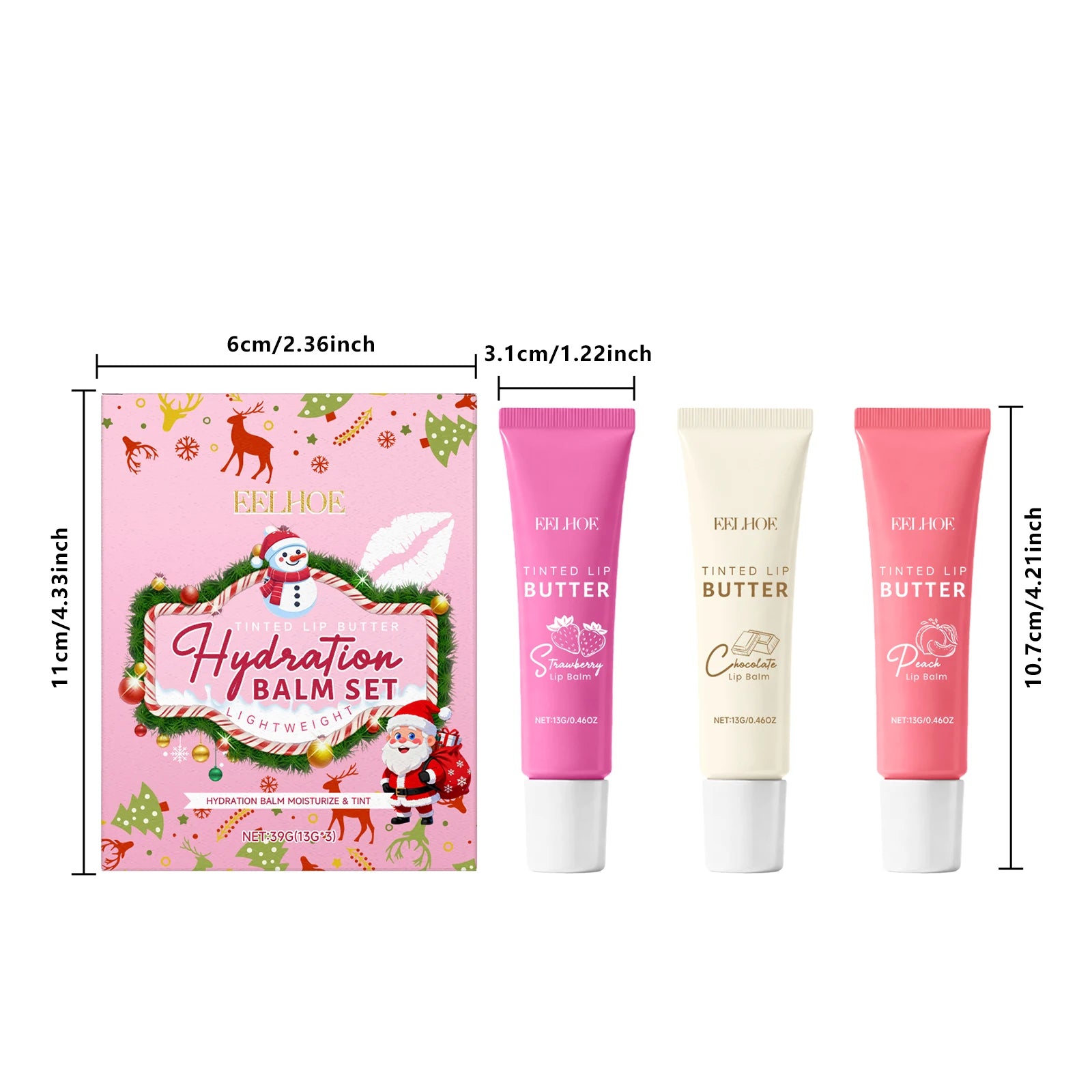 Tinted Lip Balm Set Moisturizing Nourishing Fade Lip Lines Prevent Chapping Hydrating Multi-Flavor Lip Care Christmas Gift Box Qme