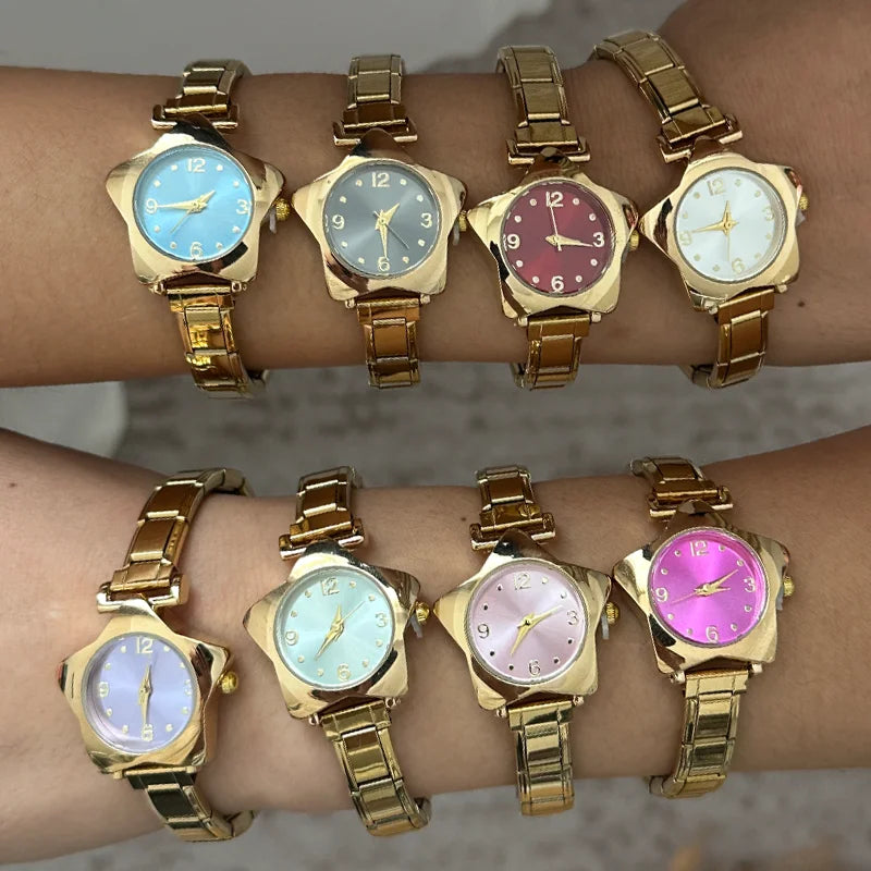 1 Piece Gold Retro Simple Men Women's Watch Stainless Steel Strap Watch Star Dial Casual Fashion Watch Suitable for Daily Wear Qme