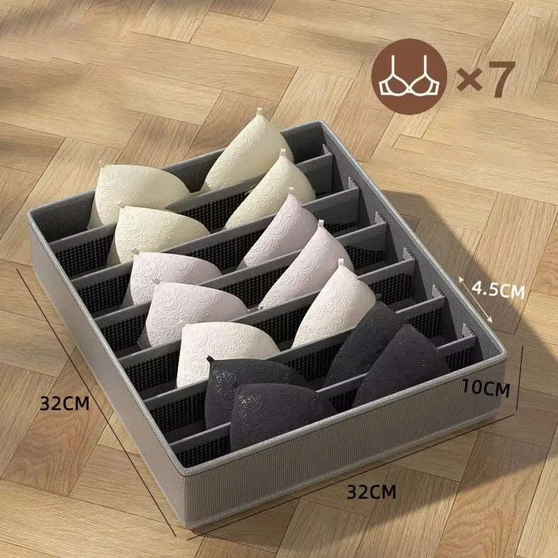 Portable Non-woven Fabric Underwear Storage Box Socks Clothes Storage Organizer Drawer Type Three-piece Set Home Organization Qme 7grid grey-1pcs