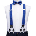 Silk Woven Mens Suspenders Bow Tie Hanky Cufflinks Strength 6 Clips Qme BD-3059