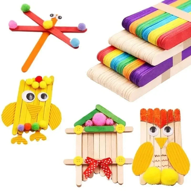 50 Pcs/Lot Colored Wooden Sticks Natural Wood Ice Cream Sticks Kids DIY Tool Qme
