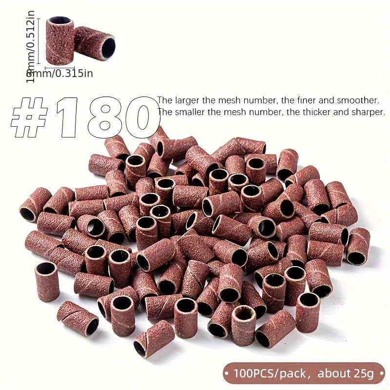Mounted Sanding Drum Set Aluminum Oxide Sand Band on Rubber Mandrel Shank Rotary Tool Sanding Head for Wood Metal Polishing Qme 180 -100pcs