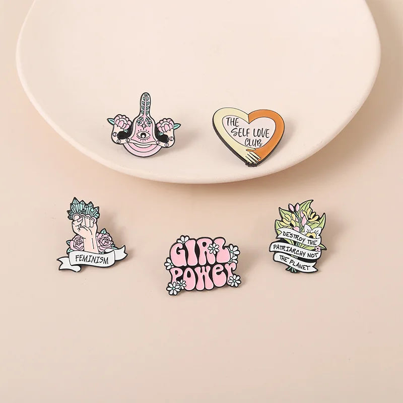 Feminism Enamel Pins Custom Girl Power Love Brooches Lapel Clothes Badges Women Hat Jewelry Gift for Female Friends Wholesale Qme
