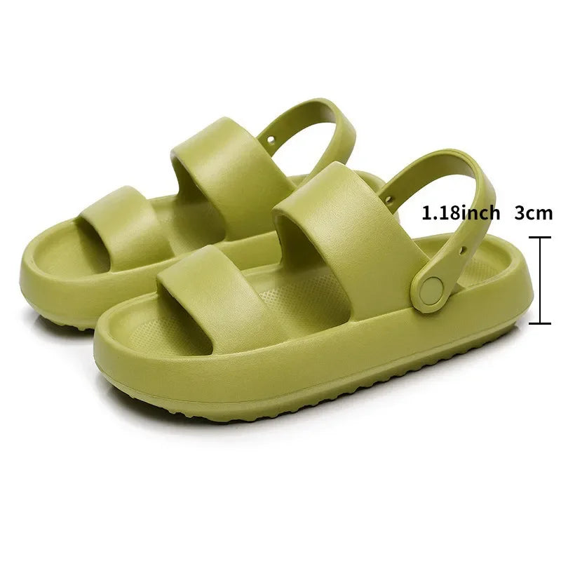Summer Thick Platform Slippers Double Row Couple Flat Sandals Outside EVA Men Soft Beach Thick Sole Non-slip Indoor Shoes Qme