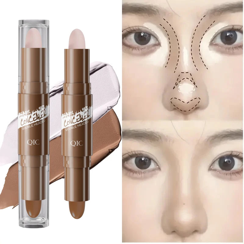 Double-ended dual-purpose high-light trimming stick, three-dimensional contour, nose shadow, facial shape, brighten and trimming Qme
