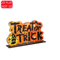 Halloween 2D flat wooden tabletop logo, "Trick or Treat" haunted house ghost bat spider and pumpkin, Halloween decoration Qme YXZH0338