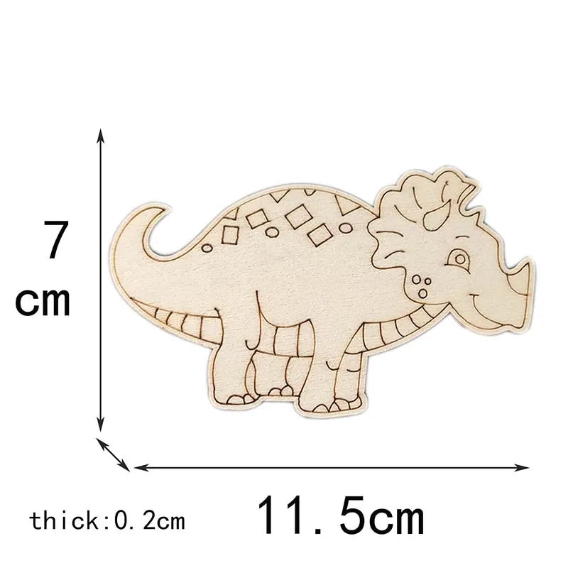 5Pcs Hand Coloring Blank Wooden Pieces Foor Children Handmade Toys Cartoon Dinosaur Wood Crafts Home Ornaments Decor c3542 Qme 5
