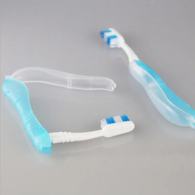 Hygiene Oral Portable Disposable Foldable Travel Camping Toothbrush Hiking Tooth Brush Tooth Cleaning Tools Qme 2pcs -light blue