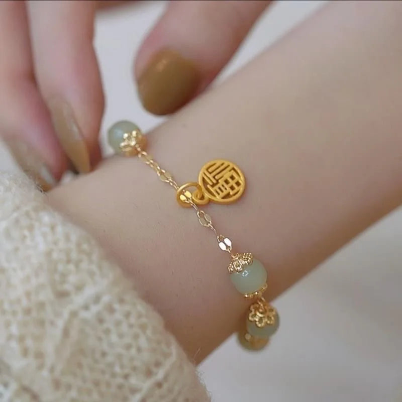 Fu Character Lucky Hetian Jade Hare Stars Antique Bracelet Creative Cute Female Temperamental Fashion Gifts Femme Qme