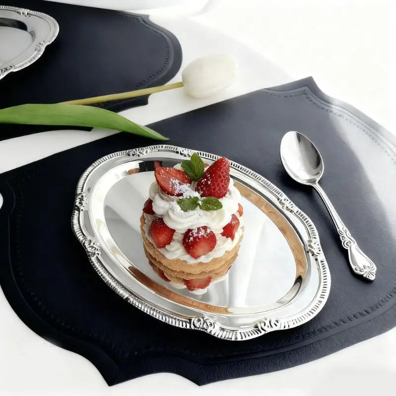 Snack Plate Dining Table Decoration Vintage Embossed Silver Tray Qme