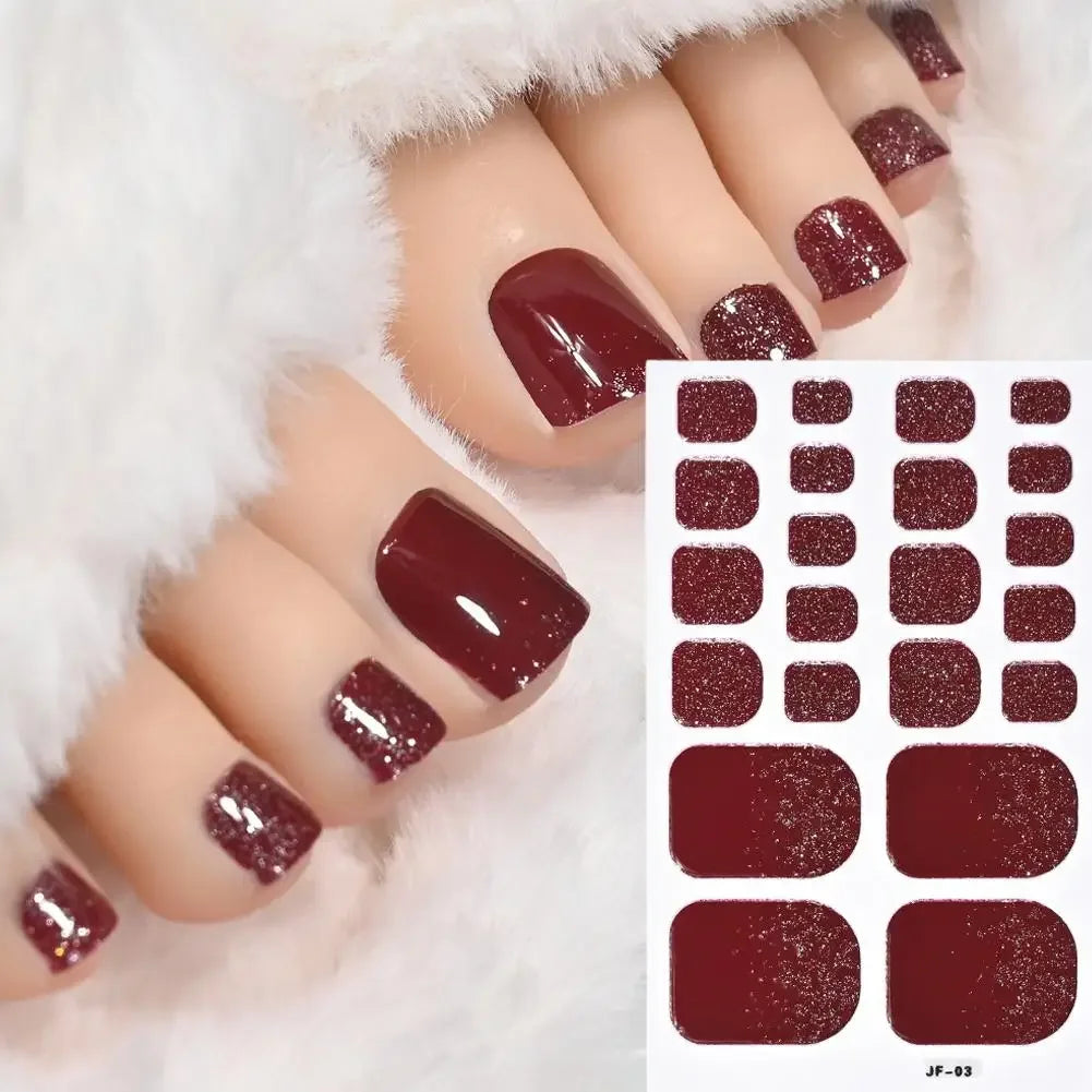 22Tips French Black Baking-free Toe Nail Stickers With Toenail Polish Patch Cover Decal Full Wraps Nail Glitter Art Long-La Y8P7 Qme C CN