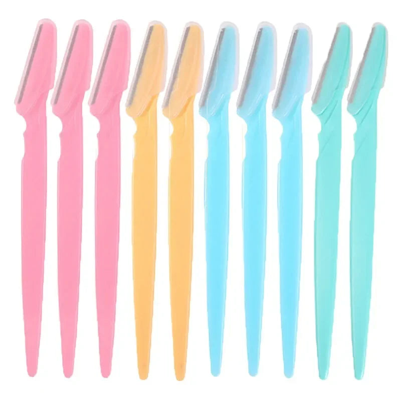 Eyebrow Trimmer Eyebrow Razor Safety Face Shaver Eye Brow Shaper Portable Blades Hair Removal Cutters for Woman Cosmetic Tools Qme 10Pcs Random Color