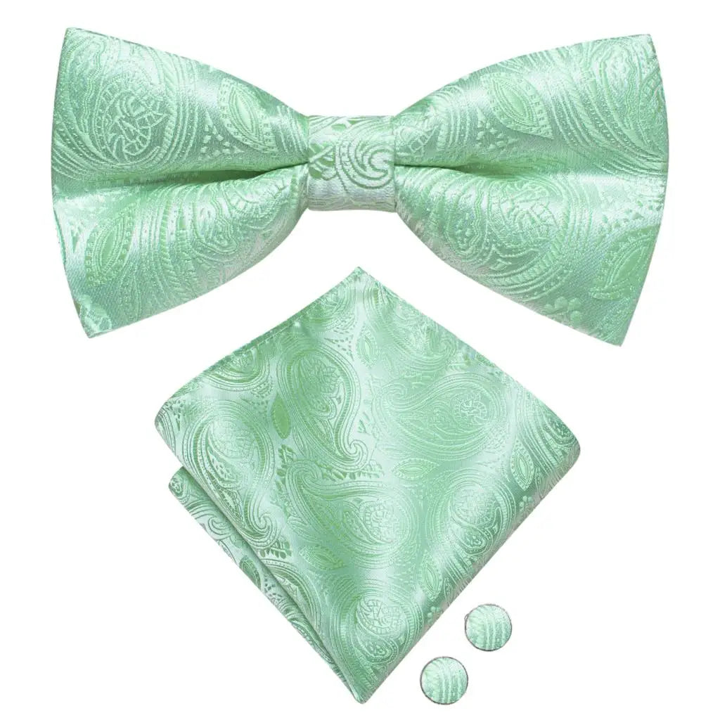Sage Mint Grass Teal Green Mens Bow Tie Hankerchief Cufflinks Qme