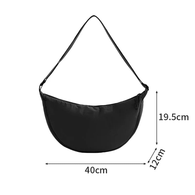 A New Nylon Crossbody Bag for Women Designer Large Capacity Portable Lady Simple Commuter Underarm Bag Fashion Moon Shoulder Bag Qme Black Large
