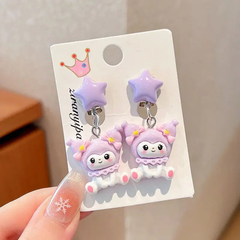 Hello Kitty Kuromi Cartoon Ear Clips Discomfort-free Fake Earrings Qme 18
