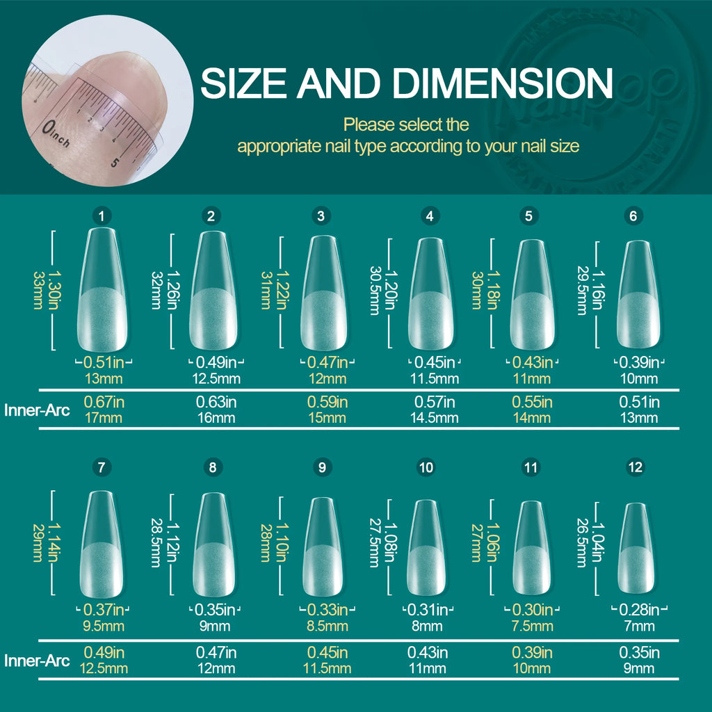 Nailpop False Nails Clear 12 Sizes Acrylic Full Cover Tips Reusable Qme