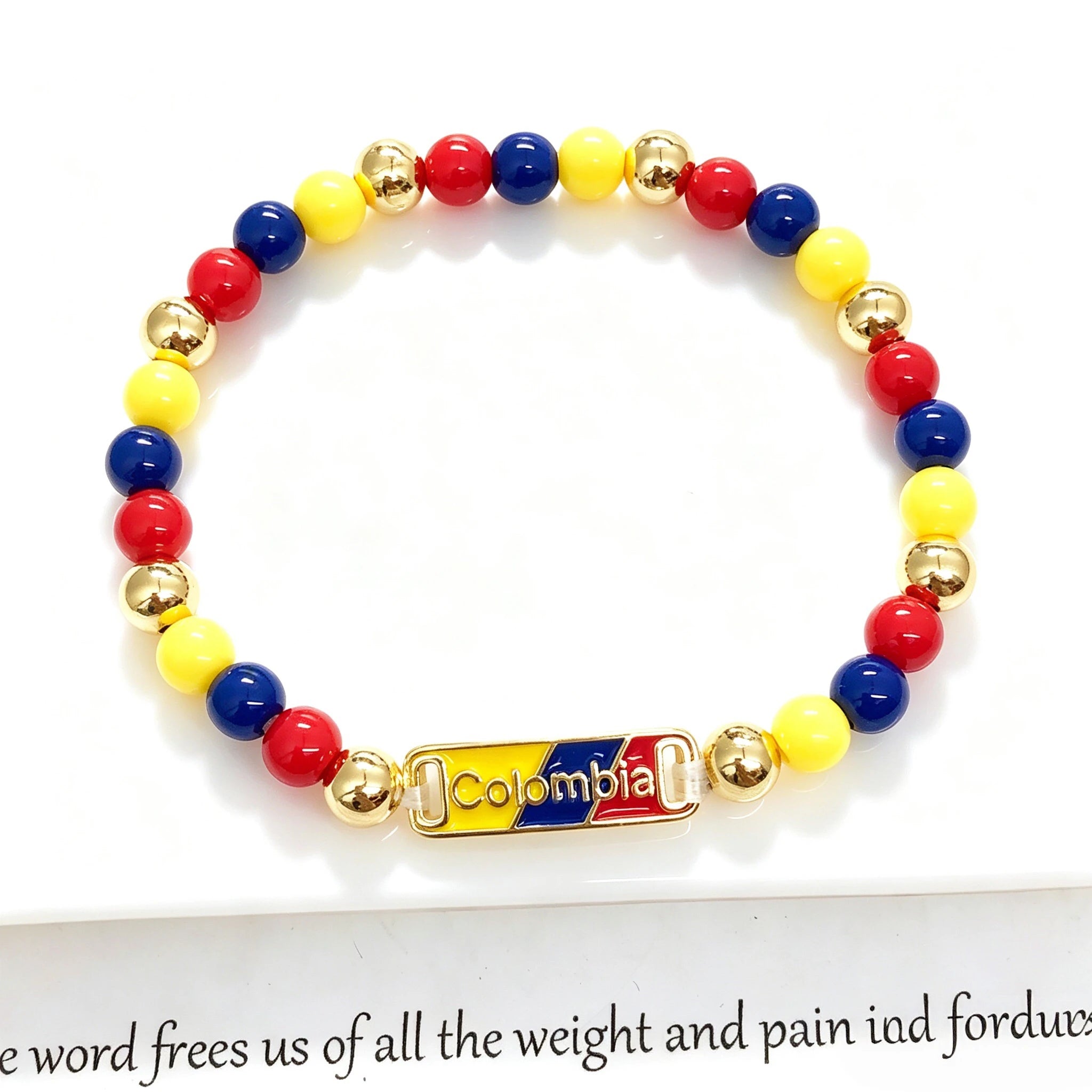 New Enamel Art Gold Plated Venezuela Mexico Colombia Flag Beaded Stretch Bracelet for Men Women Holiday Anniversary Jewelry Qme 9 18cm