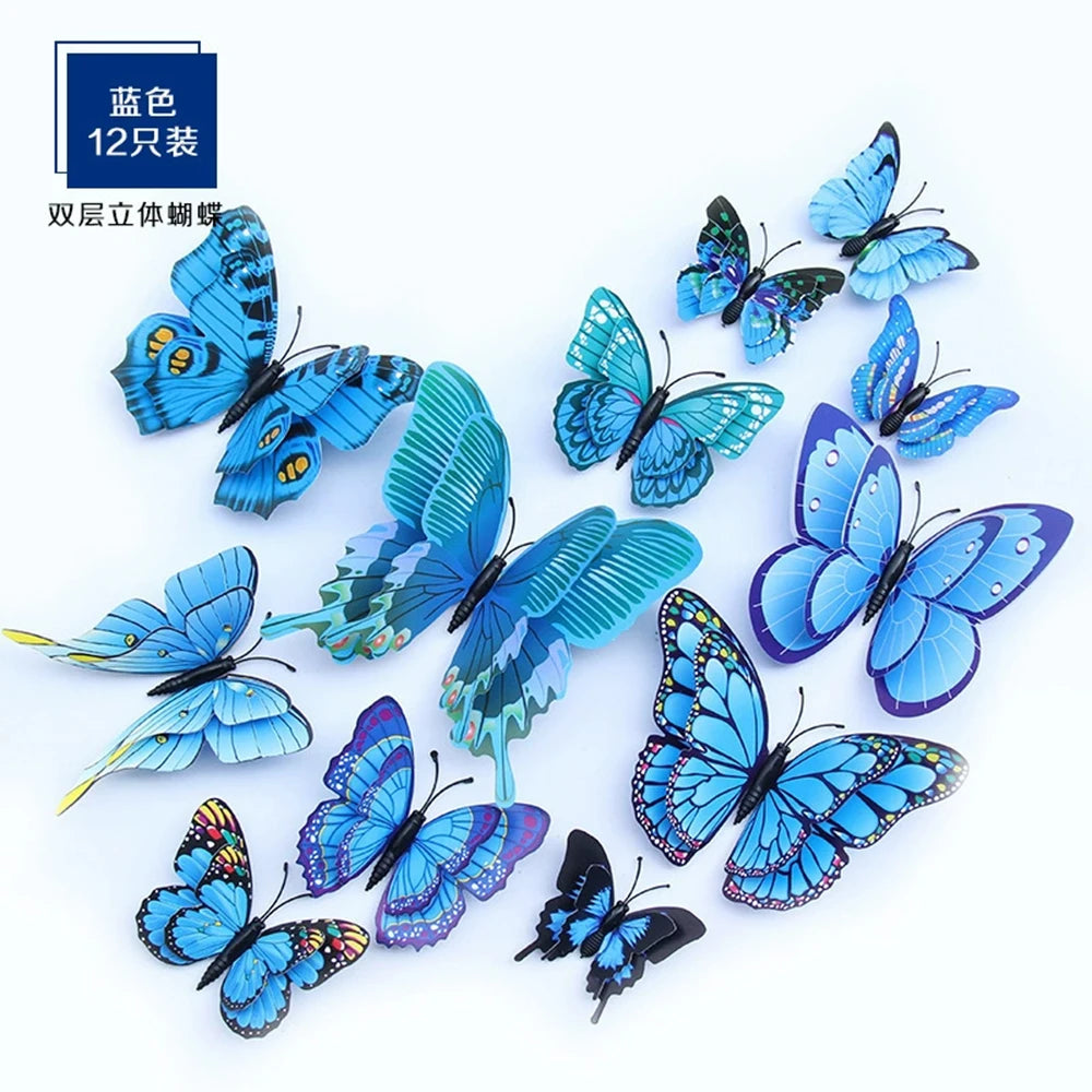 3D Butterfly Wall Stickers Decor Butterflies for Wedding Decoration Magnet Fridge Decals Decoration Sticker Pvc Color Sticker Qme blue