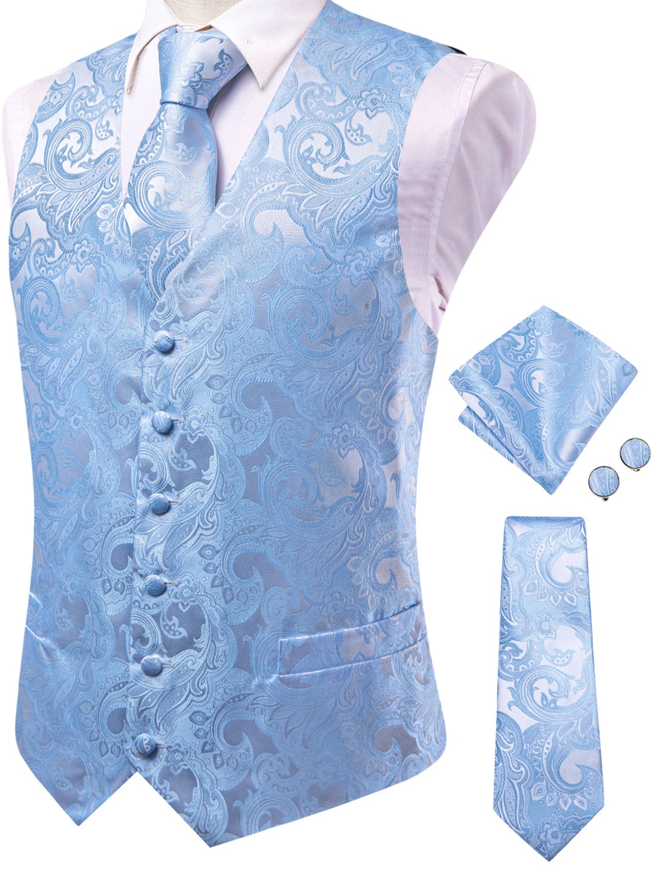Men's Pastel Paisley Jacquard Vest Matching Tie 6 Soft Options Qme HT-MJ-0110 S