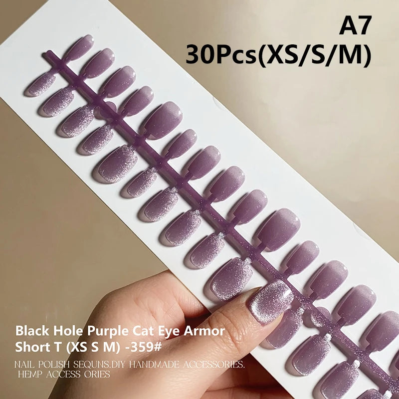 Cat Magnetic Press Nail Pretty Fake Nails Detachable Full Tips Qme A7