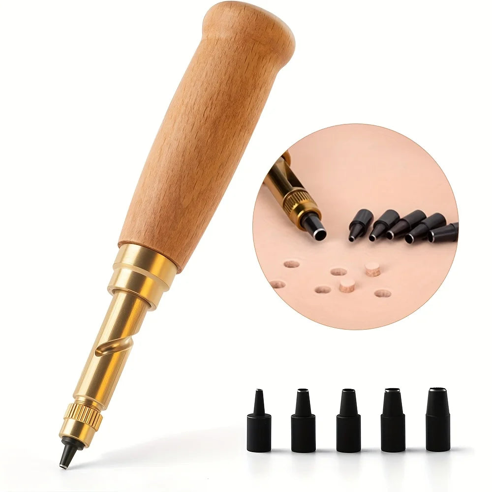 Adjustable leather punch, featuring 6 punching heads in sizes 1.5mm/2mm/2.5mm/3mm/3.5mm/4mm, leather craft tool Qme