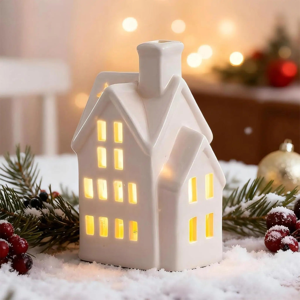 Christmas House Ceramic Light Table Centerpieces Holiday Seasonal Qme