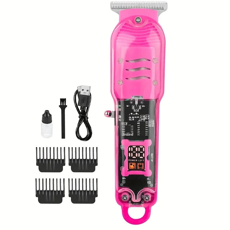Transparent Body Electric Hair Clipper Professional Trimmer USB Rechargeable Hair Cutting Machine For Men Holiday Gift For Him Qme Red