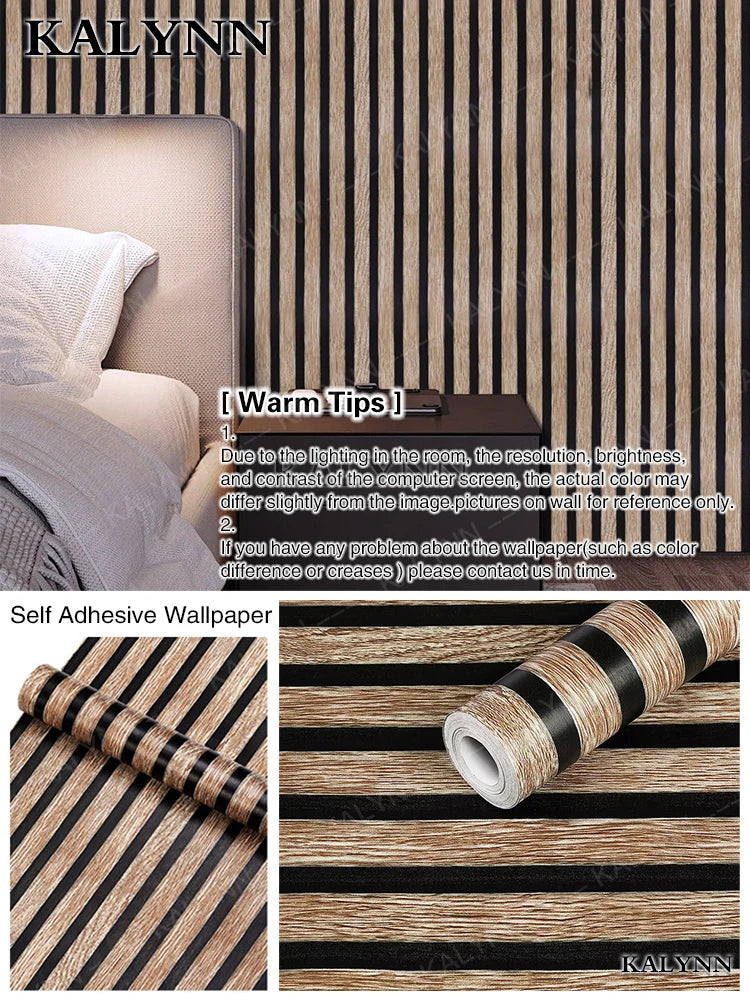 Wood Slat Self Adhesive Wallpaper Vinyl Decorative Peel Stick Contact Qme