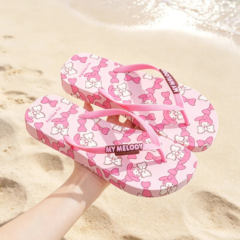 Hello Kitty Kuromi Cartoon Flip-Flops Cute, Non-Slip, Soft-Soled Slippers Outdoor Beach Flip-Flops Qme