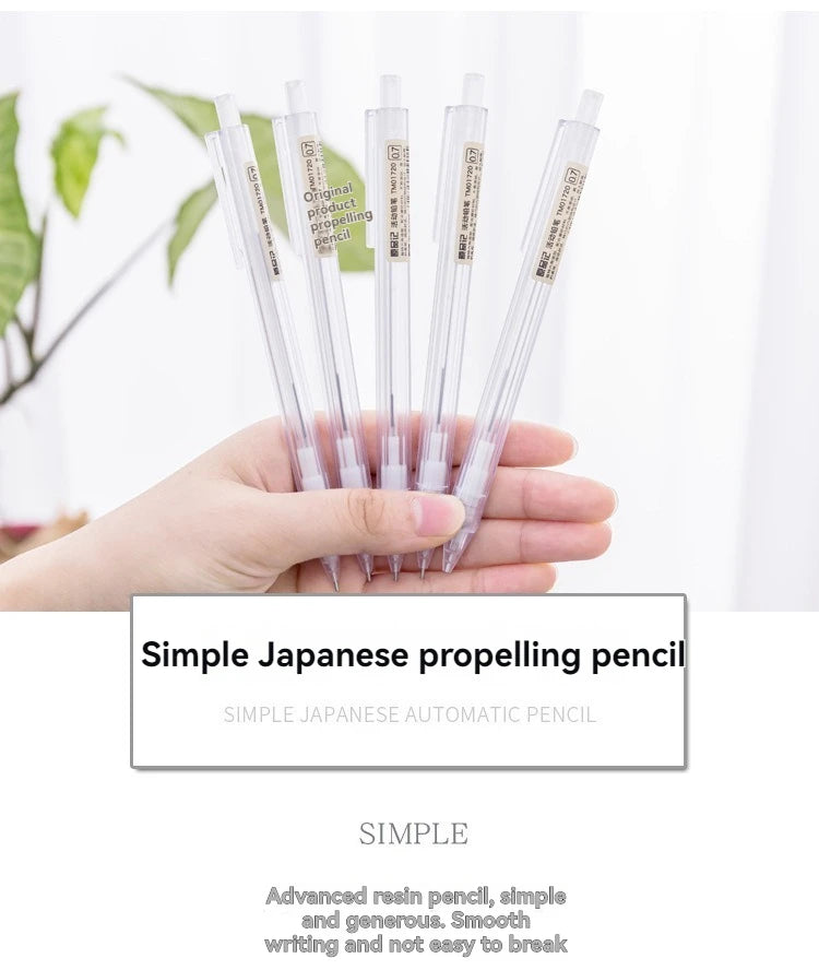 5 Pcs/Set Mechanical Pencil White Simple Automatic Pen 0.5/0.7mm for Students School Supplies Office Accessories Stationery Qme