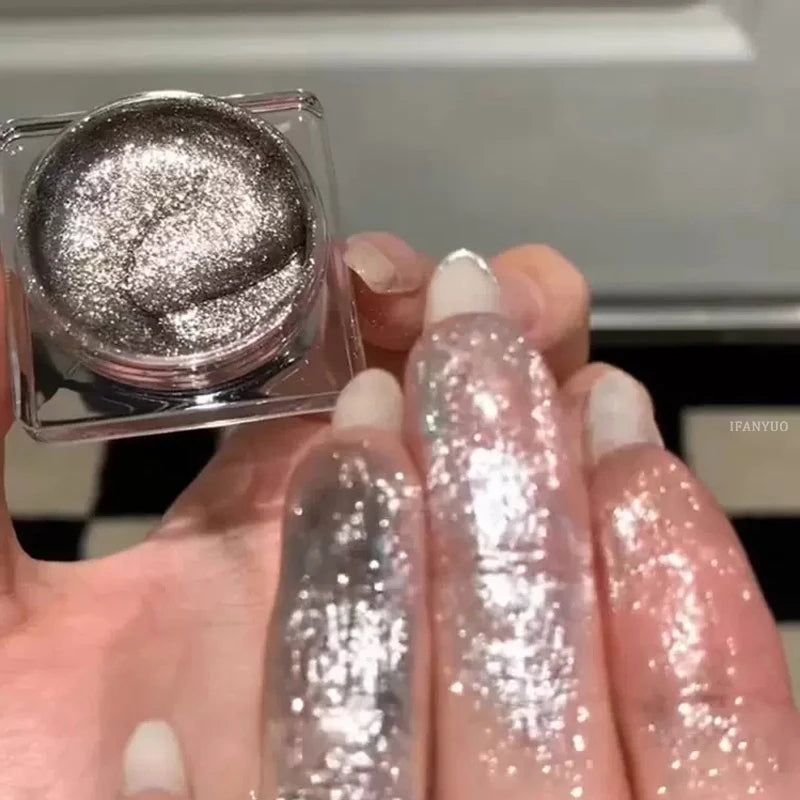 Glitter Punk Smoky Black Eyeshadow Gel Makeup Palette Metallic Dark Silver Wet Eyes Shadow Highlighter Pearl Pigments Cosmetics Qme