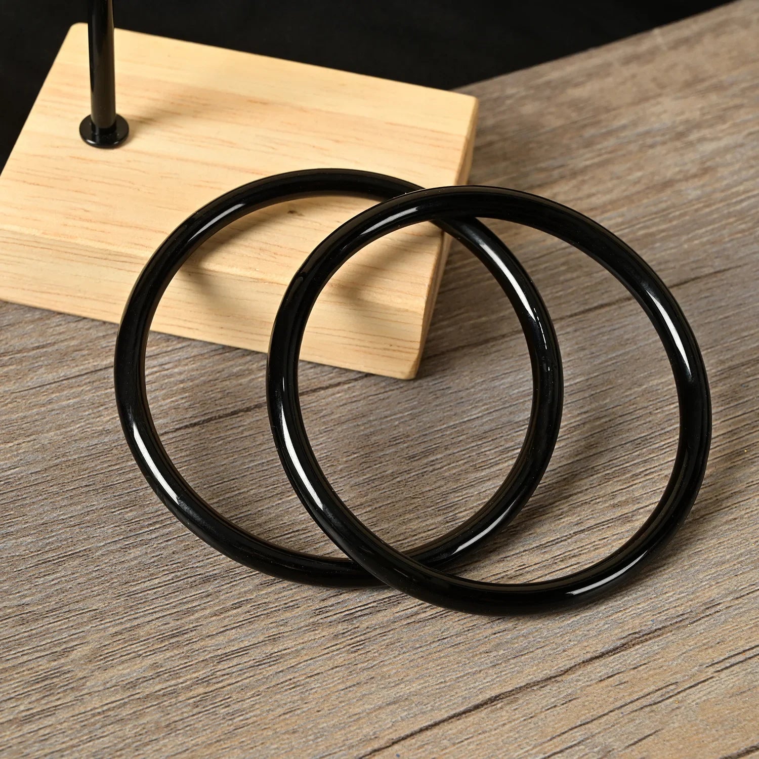 2Pcs/Set Natural Jade Solid Color Jingle Bangles Retro Simple Glass Bracelet Femme Fashion Women's Casual China Jewelry Gifts Qme black 58mm