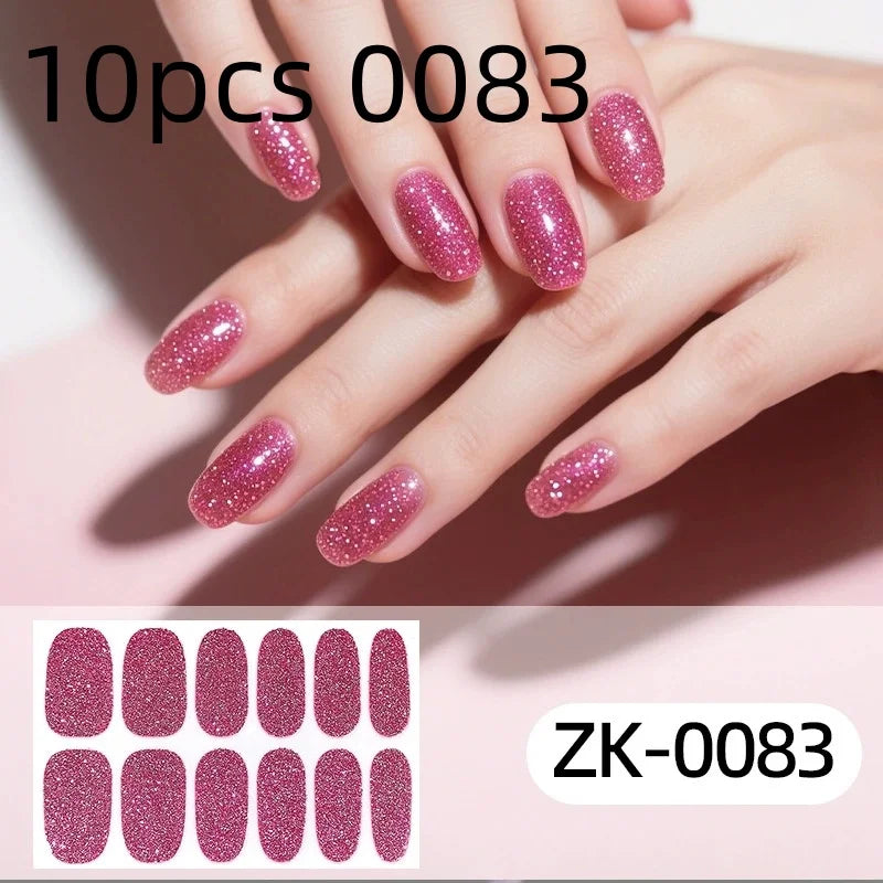 Nail Full Wrap Stickers Nail Glitter Self Adhesive Gel Nail Sticker for Women Home DIY Nail Supplies Manicure Kit Qme 10pcs 0083