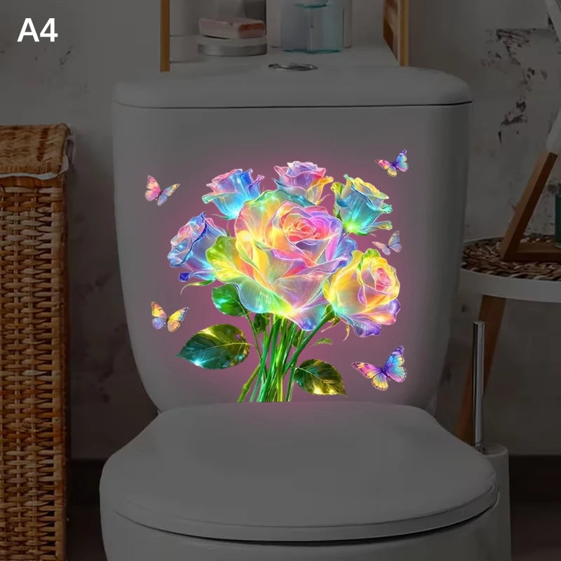 Glow-in-the-Dark Flower Toilet Sticker Luminous Toilet Decal Removable Self-Adhesive Home Decor Stickers For Bedroom Living Room Qme A4