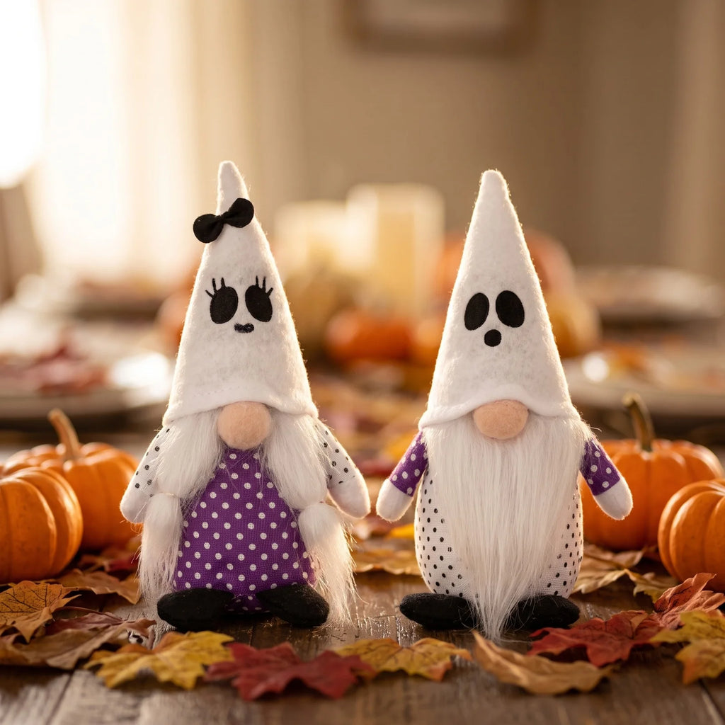 2PCS Handmade Fabric Gnome Set Halloween Faceless Gnome Ornaments Holiday Party Table Decor for Living Room Fun Gift Qme