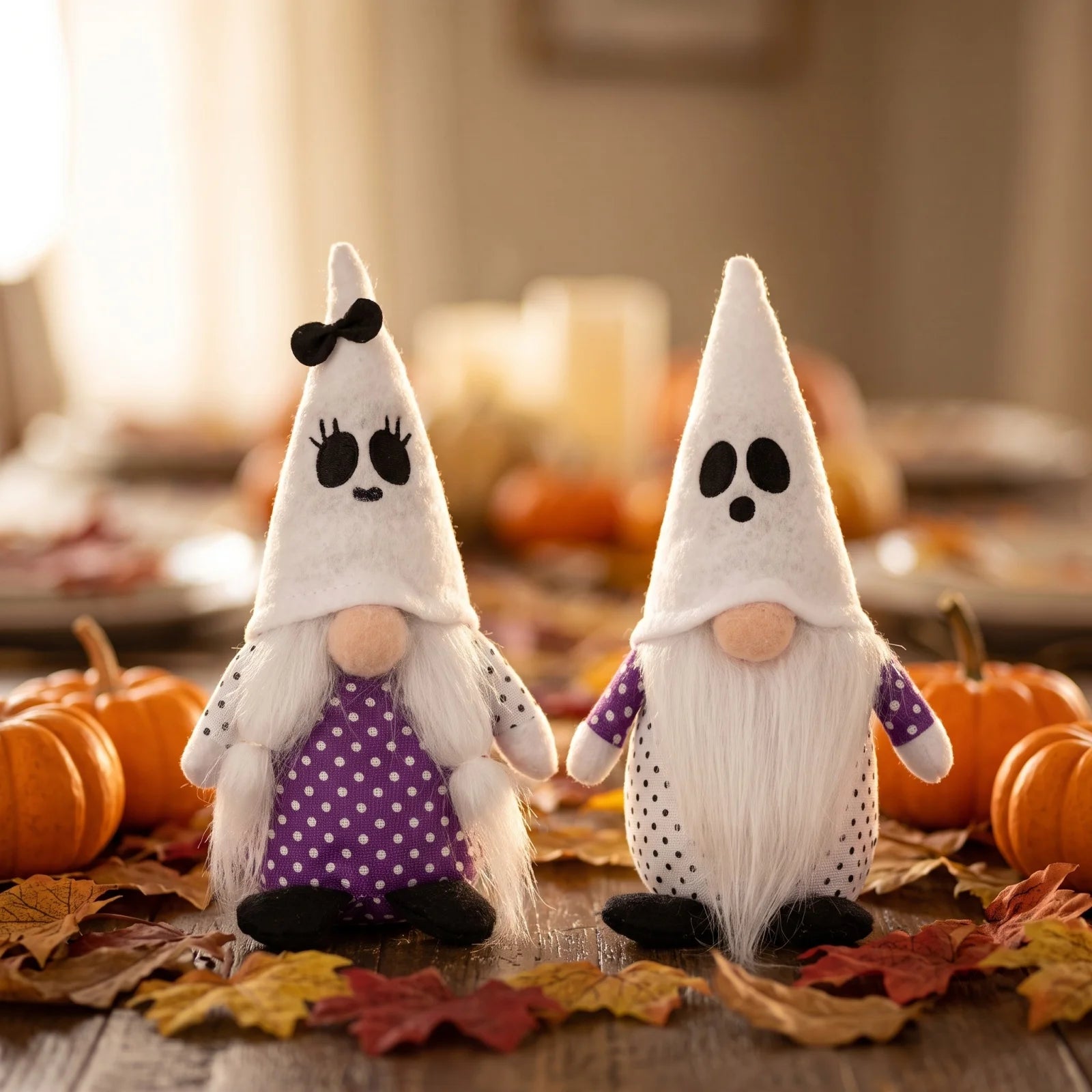 2PCS Handmade Fabric Gnome Set Halloween Faceless Gnome Ornaments Holiday Party Table Decor for Living Room Fun Gift Qme