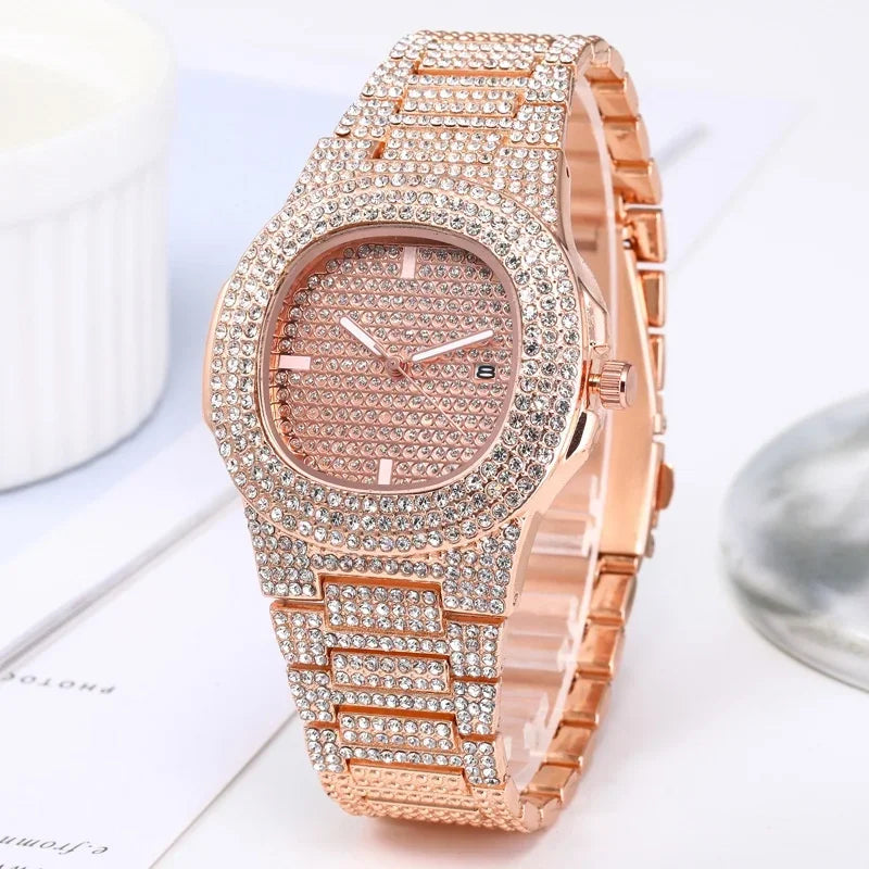2026 Full Sky Star Waterdrop Quartz Watch with Full Diamond Band for Men and Women, Light Luxury Steel Strap Watch Qme