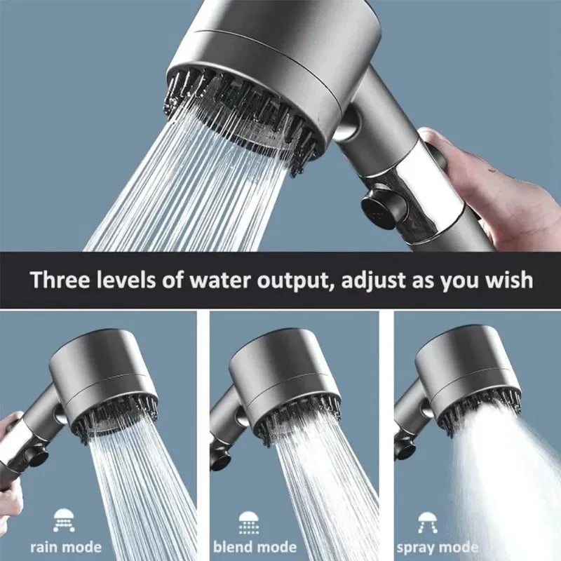 Handheld Shower Head with ON/OFF Switch 3 Modes High Pressure Water Saving Filter Powerful Massage Spa for Bathroom Qme