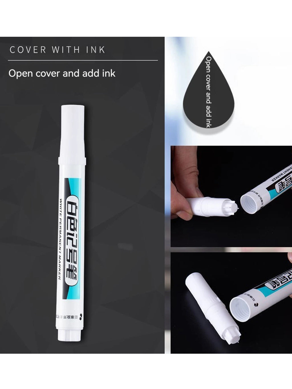 0.7/1.0/2.5mm White Paint Marker Pen Deep Hole Markers Pen Set Waterproof Permanent Oily Pens for Rock Wood Glass Tiles Qme