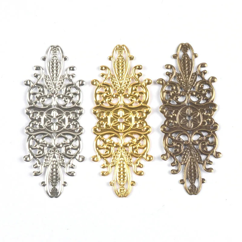10Pcs Antique Bronze/Gold/Silver Flower Filigree Wraps Connectors For Making Jewelry Findings Metal Crafts DIY Home Decor yk0905 Qme Random mixed
