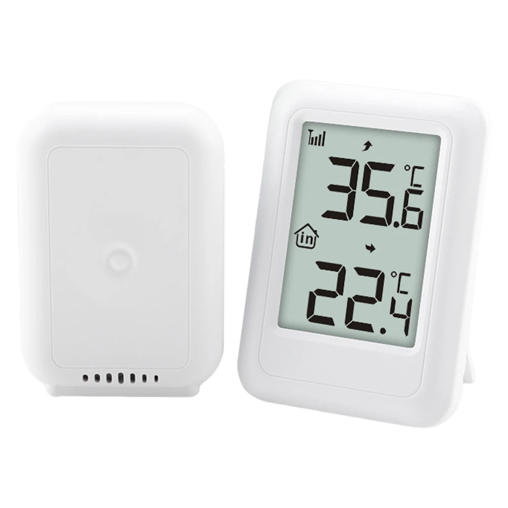 Wireless Thermometer with Hanging Hole Indoor Outdoor Thermometer with Support Frame Temperature Monitor for House Room Patio Qme White