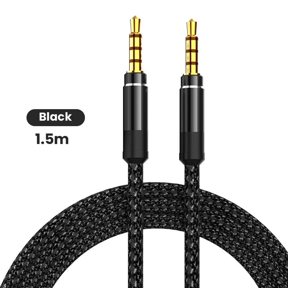 1.5M Jack 3.5mm Male To Male Audio Cable Nylon Braid 3.5mm AUX Cable Headphone Extension Code For Phone MP3 Car Headset Speaker Qme Black
