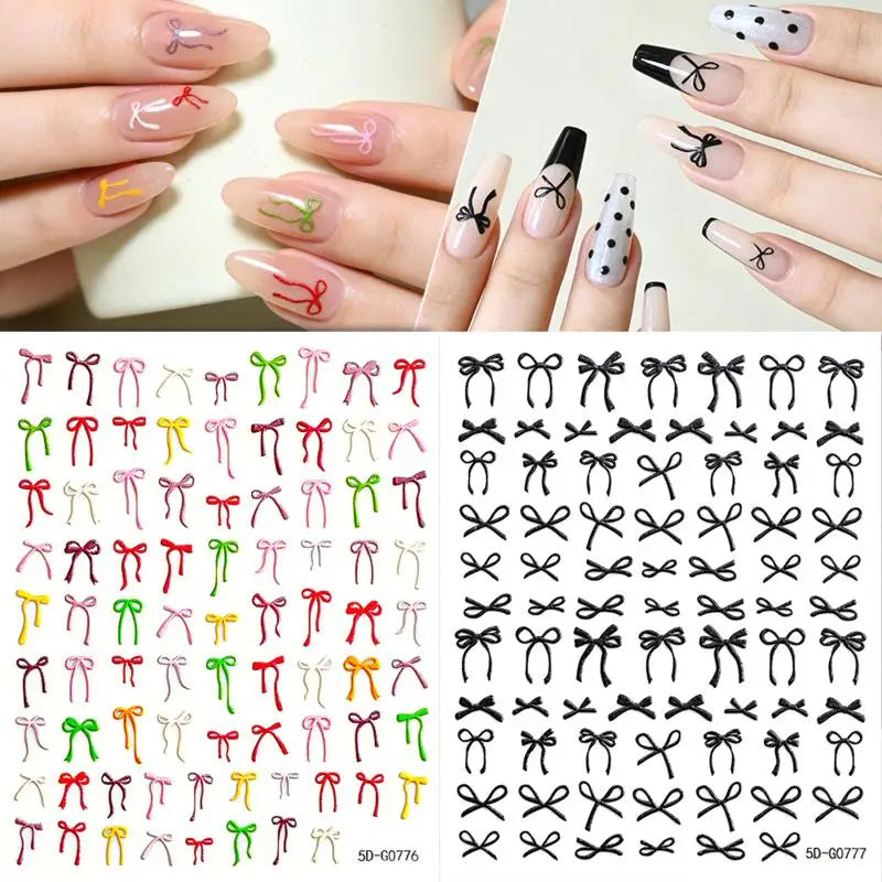 Colorful Bow Ribbon Bowknot Nail Sticker 3D Mini Appliques Adhesive Qme