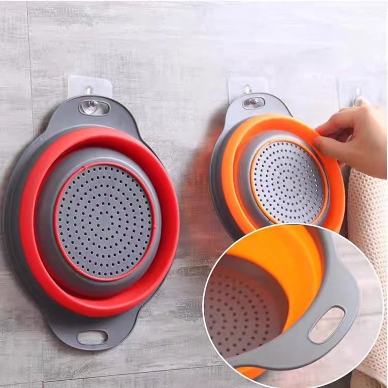 Foldable Vegetable Fruit Cleaning Basin Drainage Basket Silicone Collapsible Colander Folding Wash Drainer Kitchen Storage Tools Qme