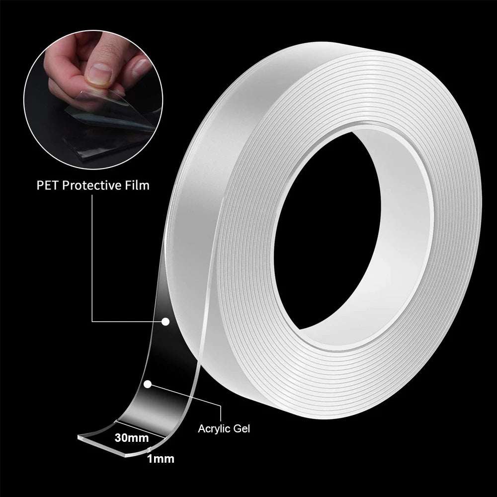1-10M Nano Double Sided Tape Heavy Duty Transparent Adhesive Strips Strong Sticky Multipurpose Reusable Waterproof Mounting Tape Qme
