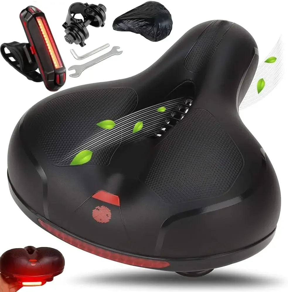 Wide Comfortable Bike Seat, Soft Bicycle Saddle Cushion with Taillight,Waterproof Bicycle Seat Cushion Memory Foam.Universal Fit Qme