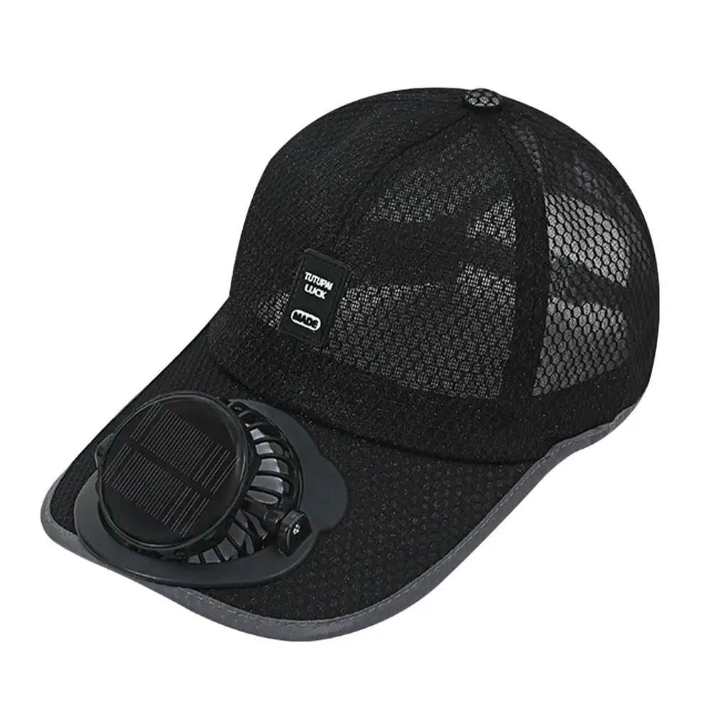 Mesh Baseball Hat Solar Powered Fan Cooling Summer Outdoor Beach Sun Qme B