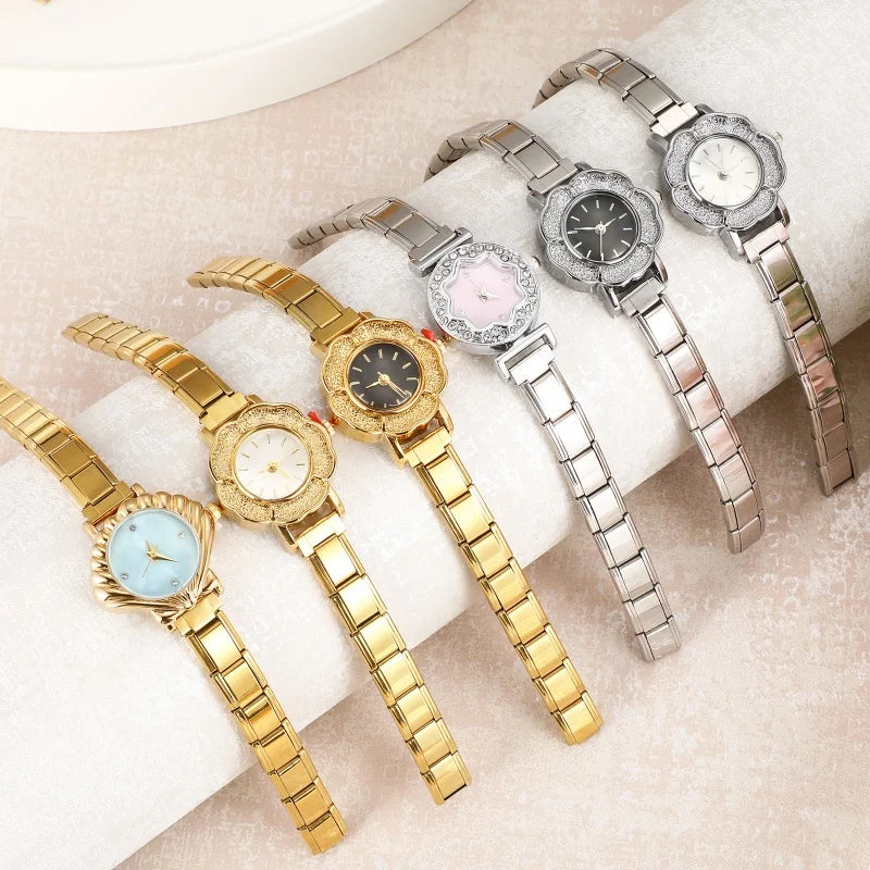 Wholesale Fashion Women's Mens Stainless Steel Round Hexagon Flower Shape High Quality Watch Bracelet For Friend DIY Watch Gifts Qme