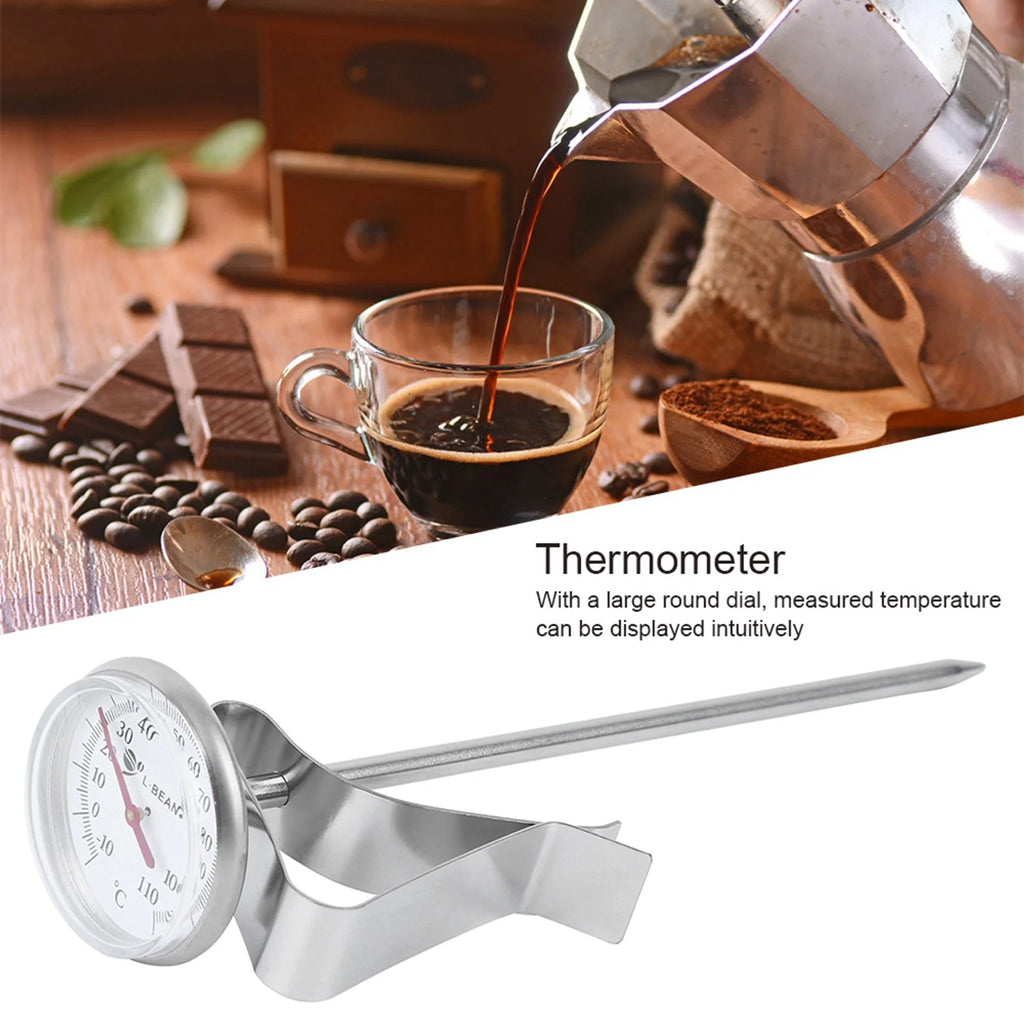 Adjustable Hanging Cooking Thermometer Stainless Steel Temperature Gauge with Clip for Coffee Milk Foaming Kitchen BBQ Tool Qme